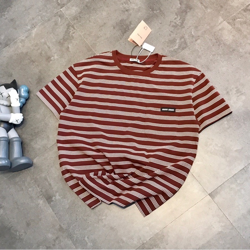 MIU MIU red striped short-sleeved T-shirt